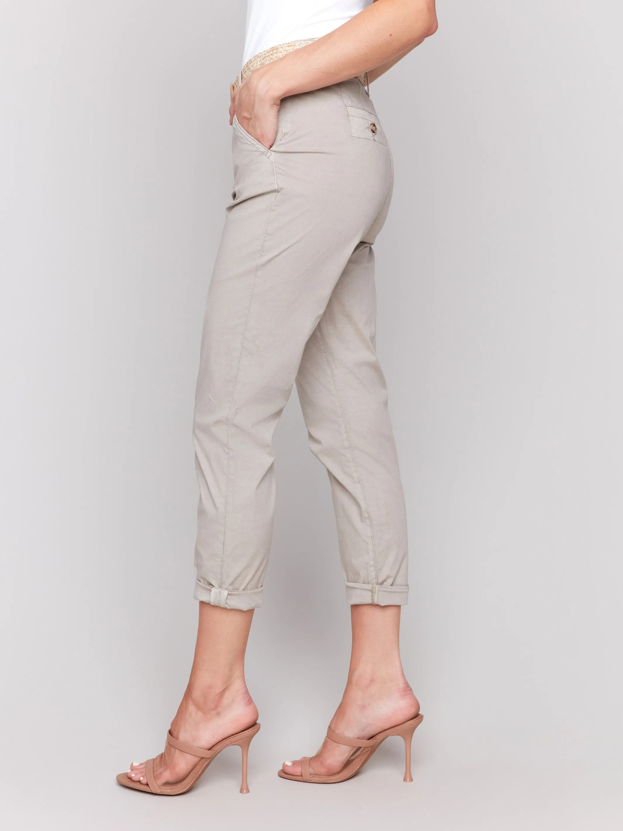 Slim Fit Pants with Belt - Greige