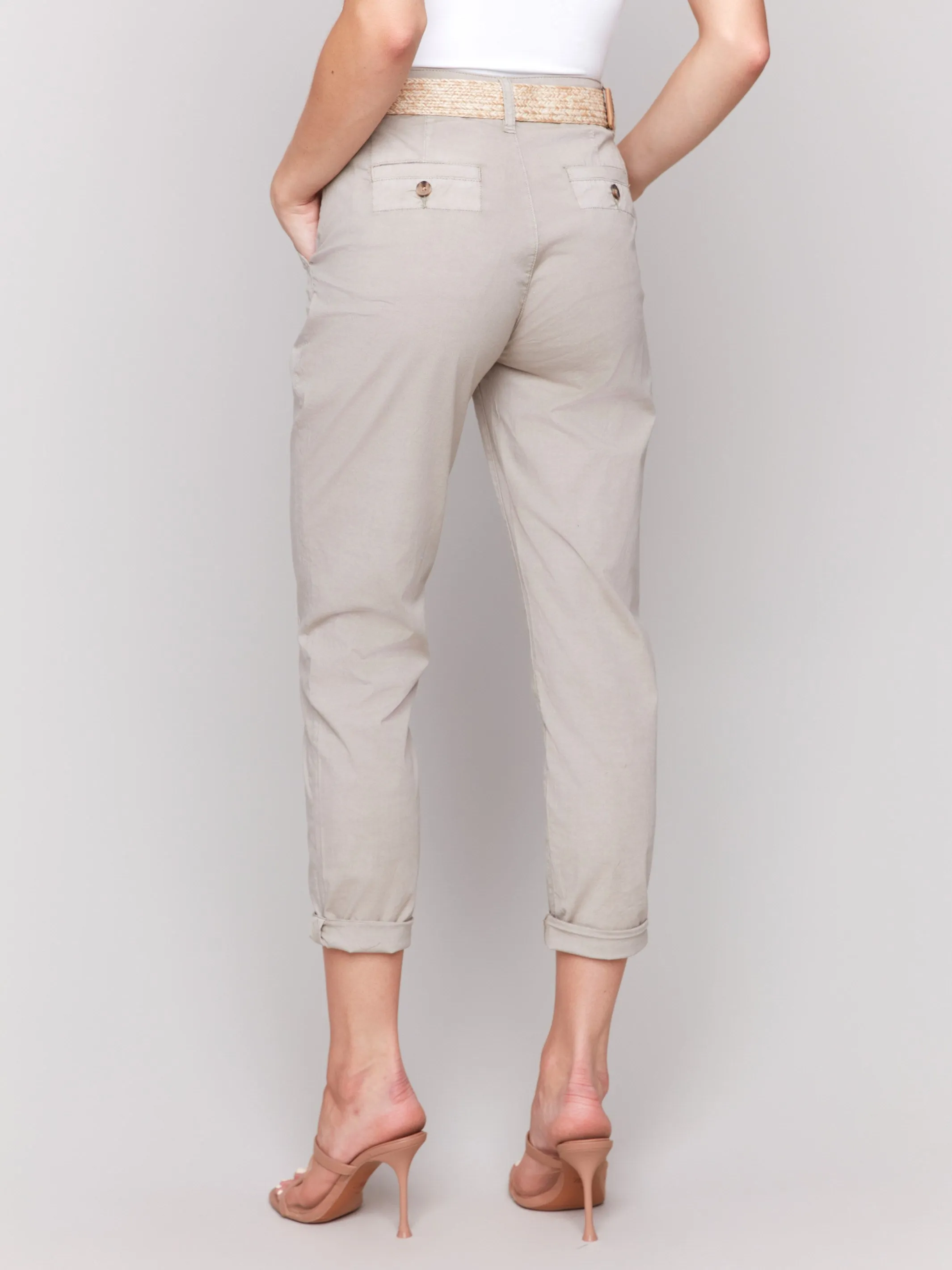 Slim Fit Pants with Belt - Greige