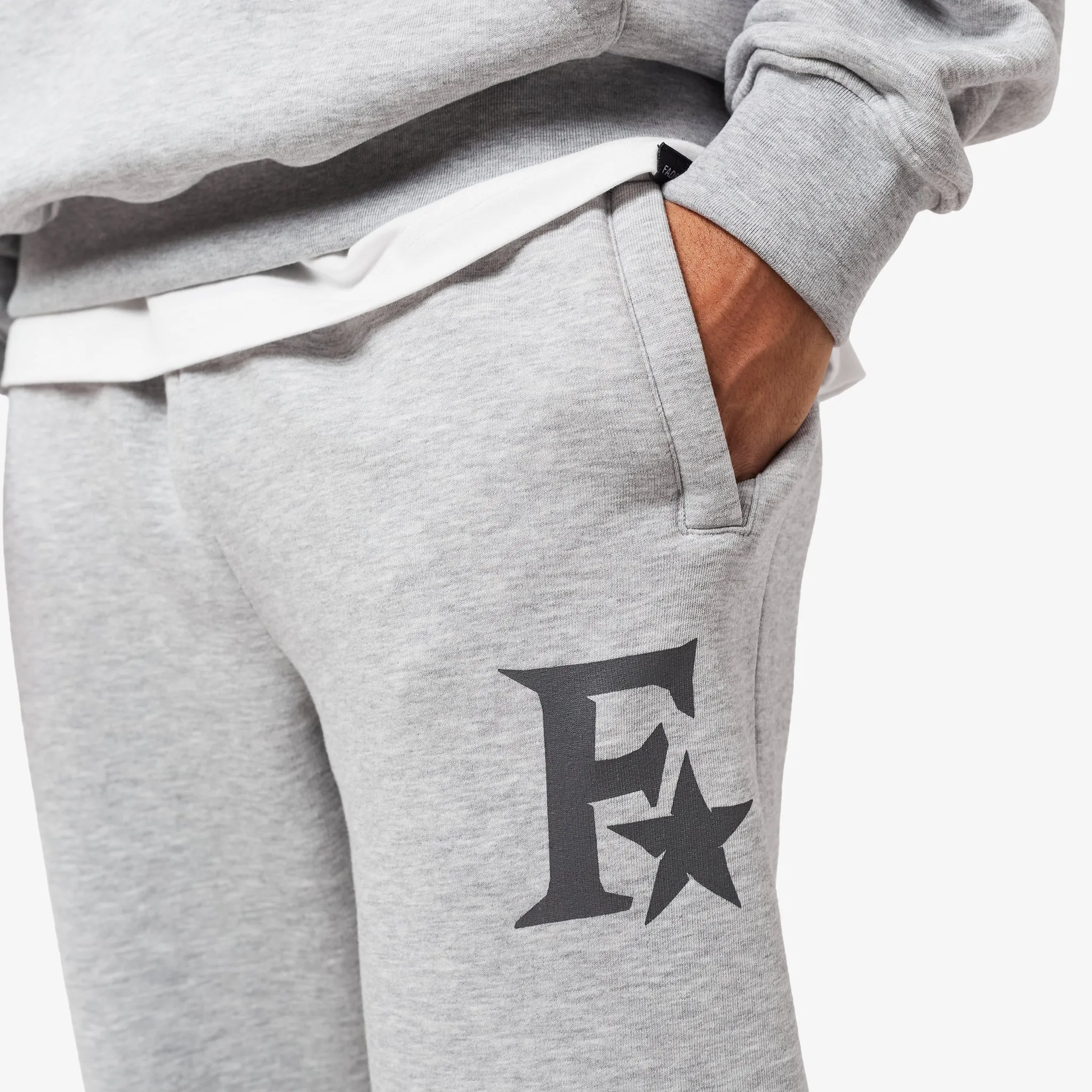 Star Icon Open Hem Tracksuit | Grey Marl