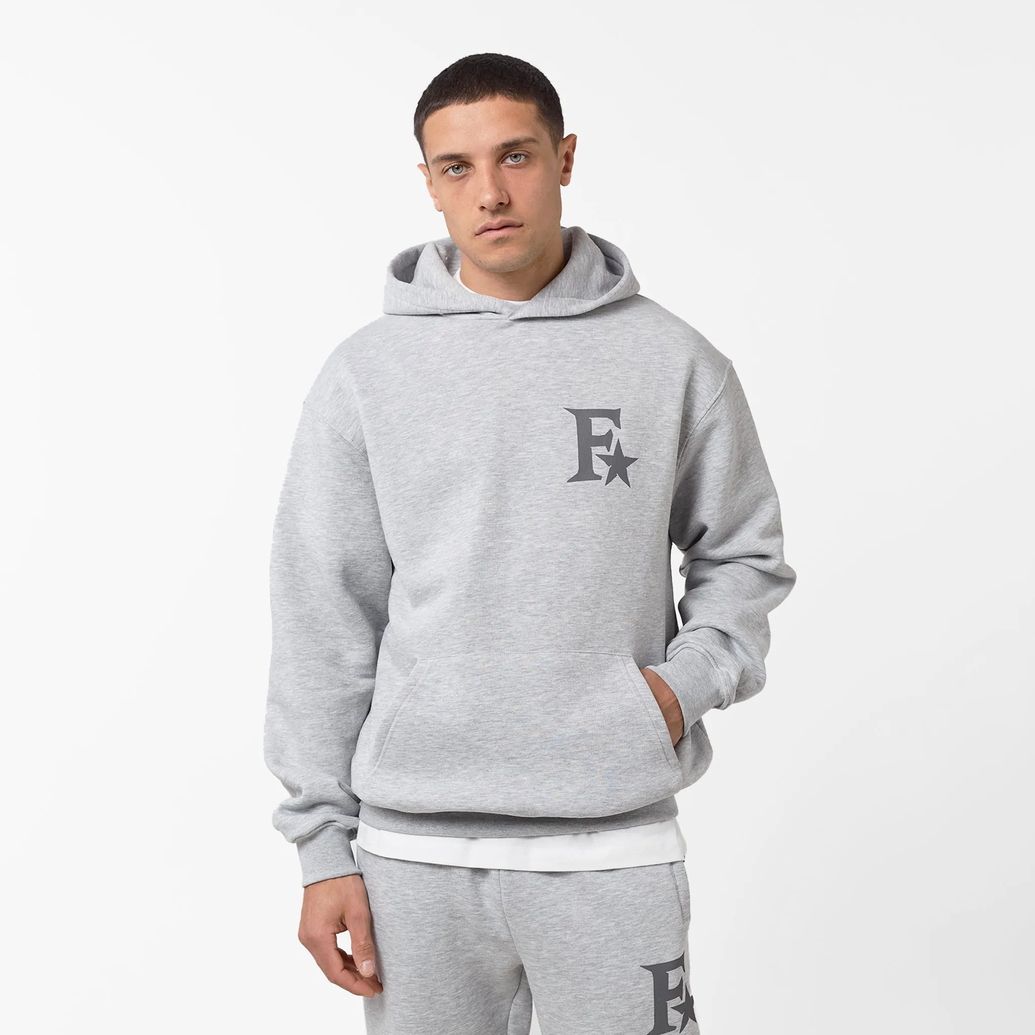 Star Icon Open Hem Tracksuit | Grey Marl