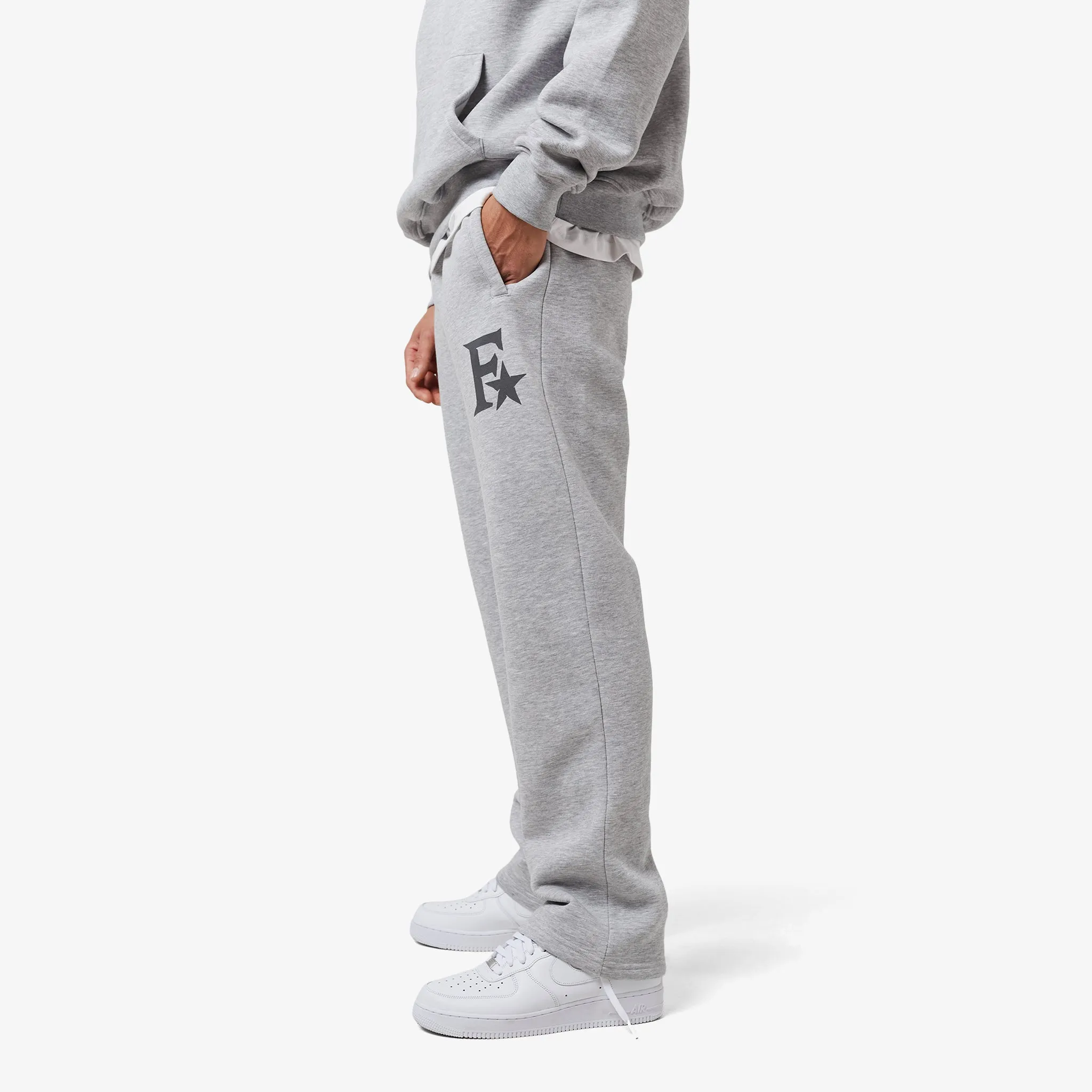 Star Icon Open Hem Tracksuit | Grey Marl