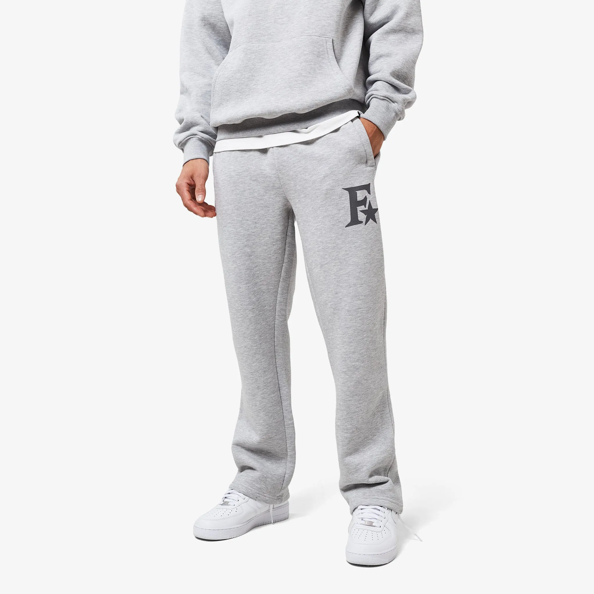 Star Icon Open Hem Tracksuit | Grey Marl