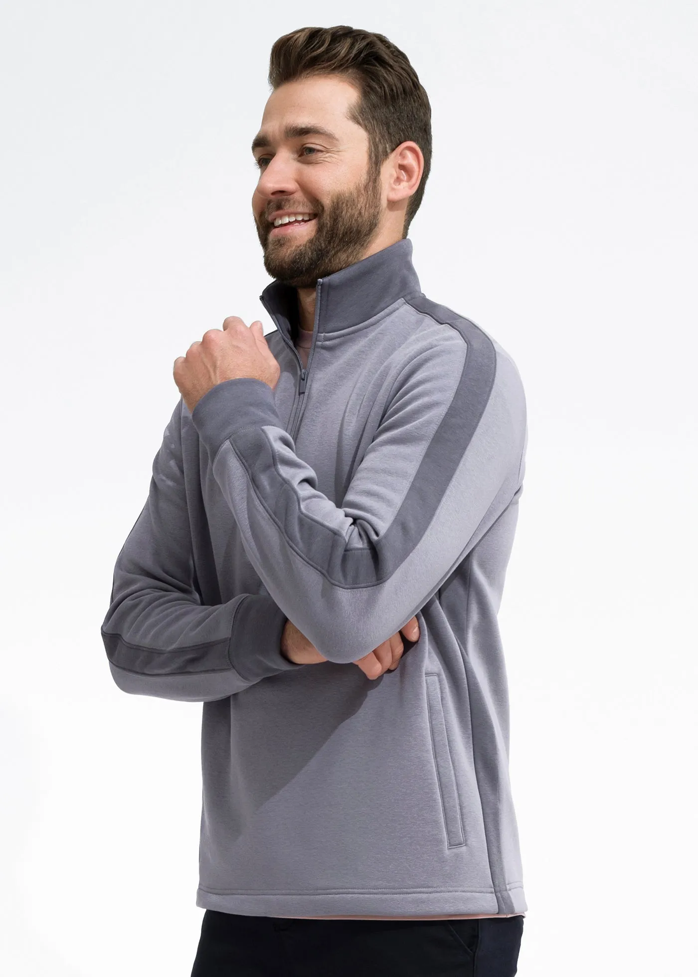 Stretch Fleece Quarter Zip | Light Grey with Monument