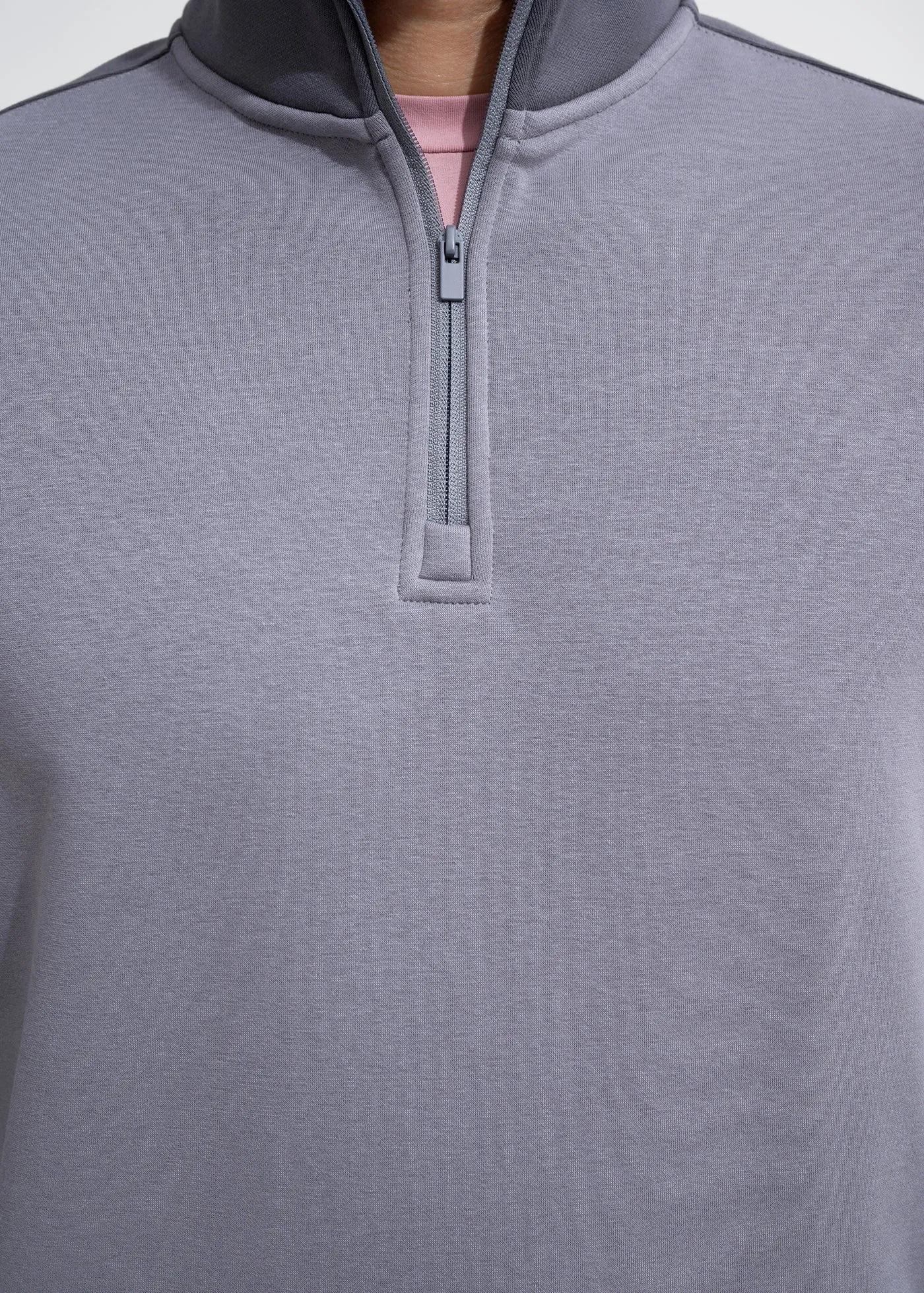 Stretch Fleece Quarter Zip | Light Grey with Monument