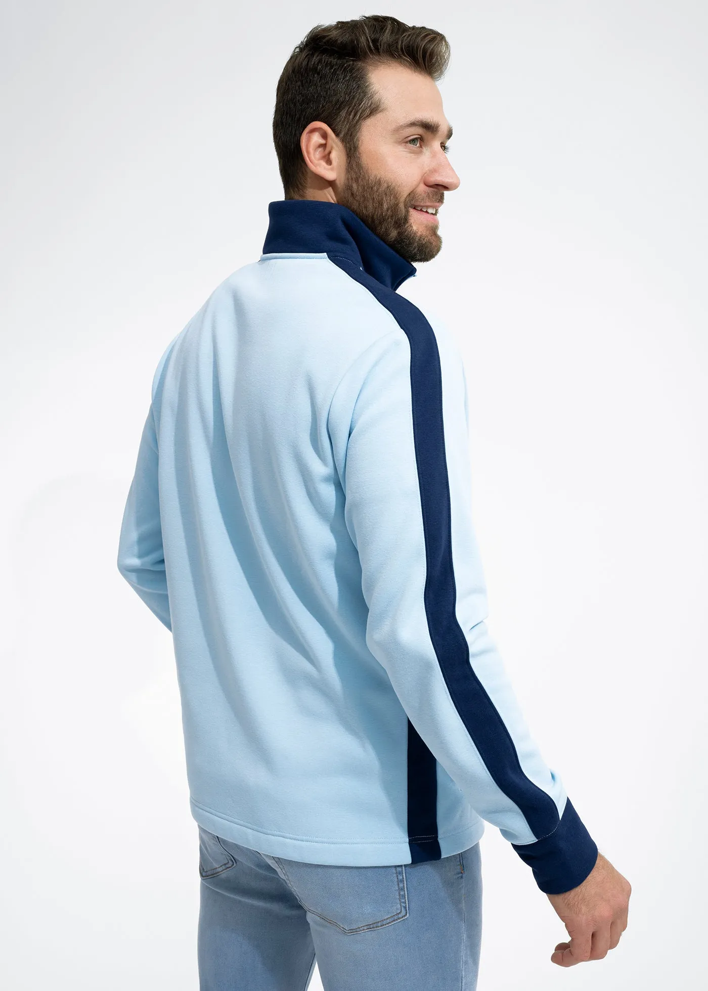 Stretch Fleece Quarter Zip | Sky Blue with Admiral