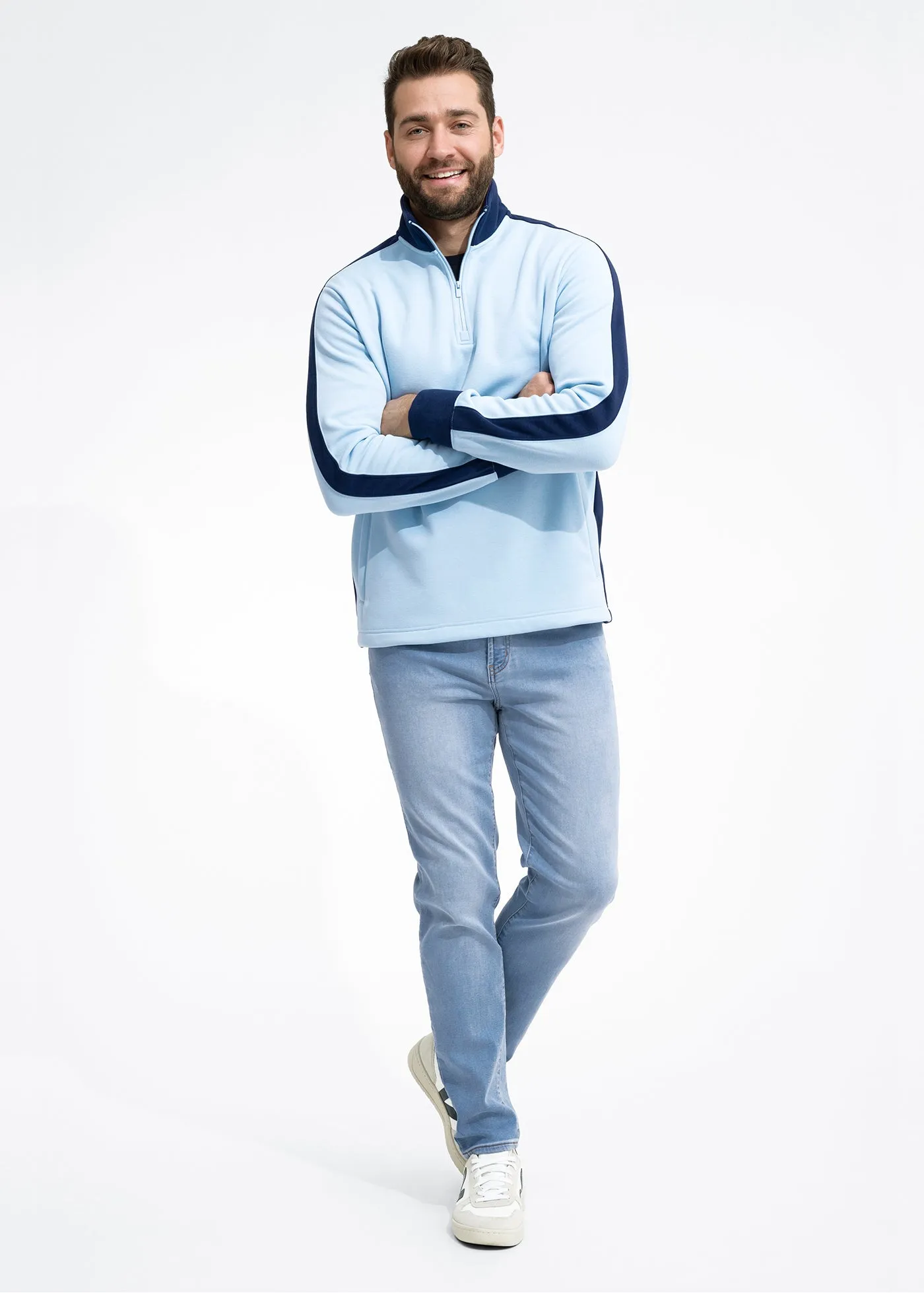 Stretch Fleece Quarter Zip | Sky Blue with Admiral