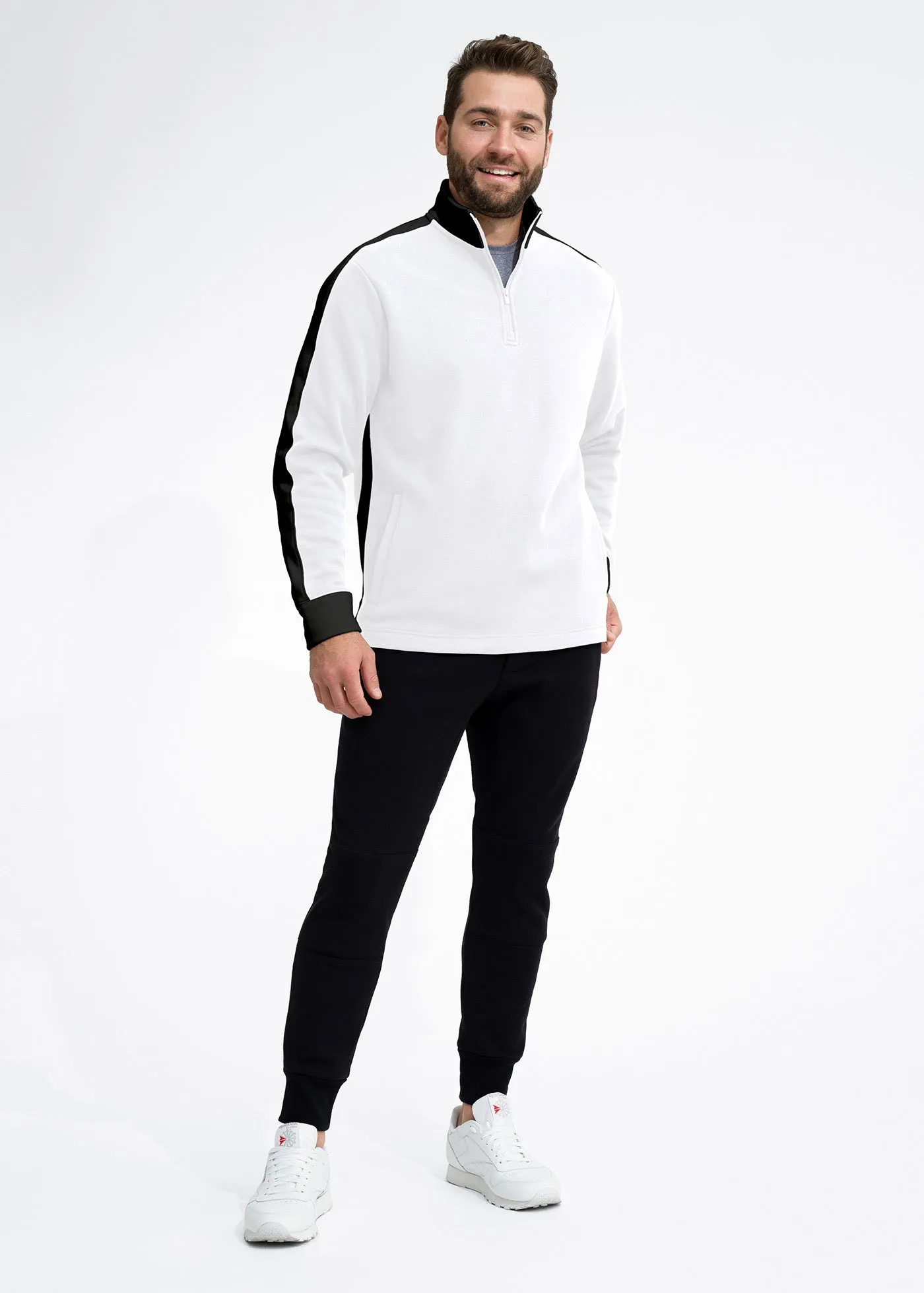 Stretch Fleece Quarter Zip | Snow with Black