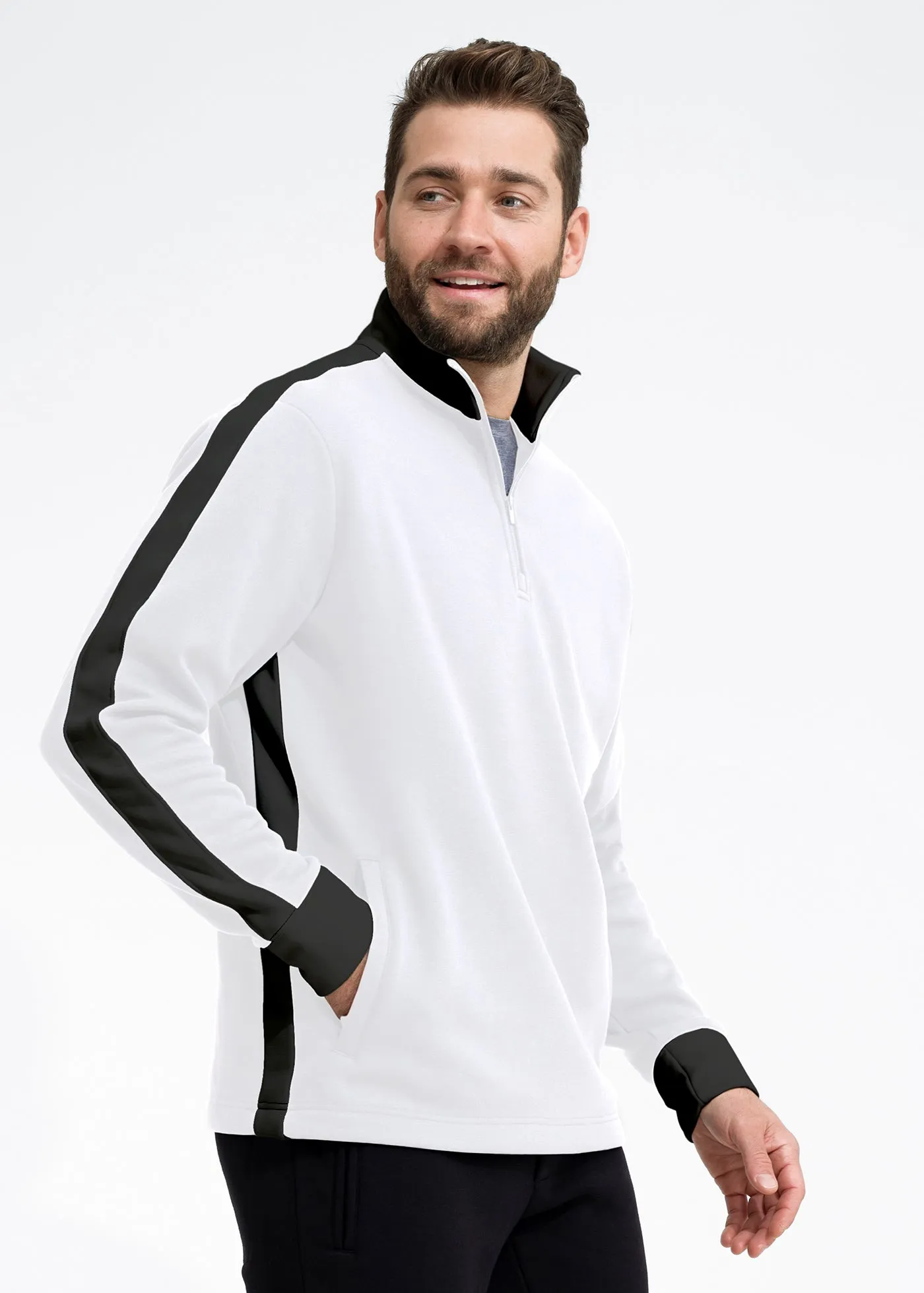 Stretch Fleece Quarter Zip | Snow with Black