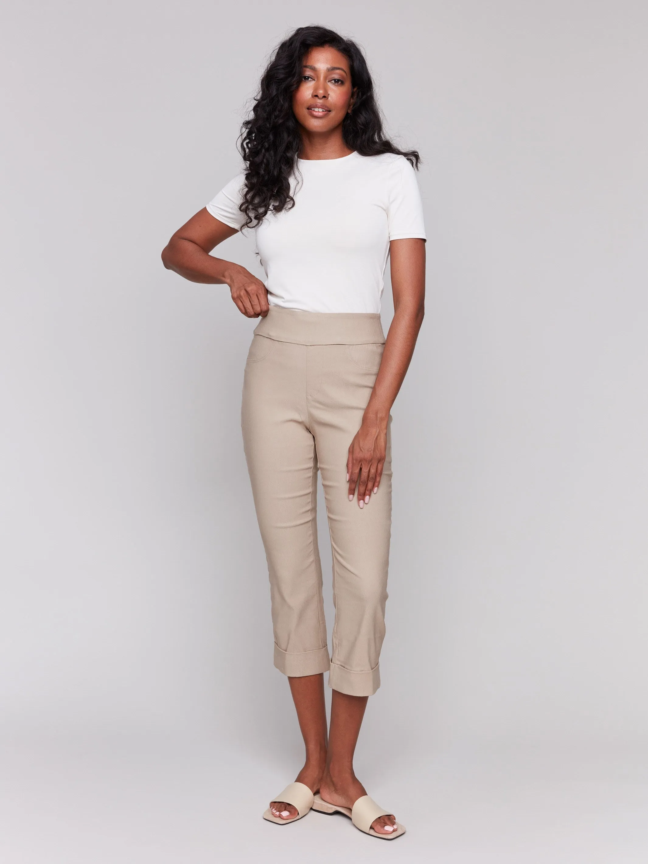 Stretch Pull-On Capri Pants - Greige