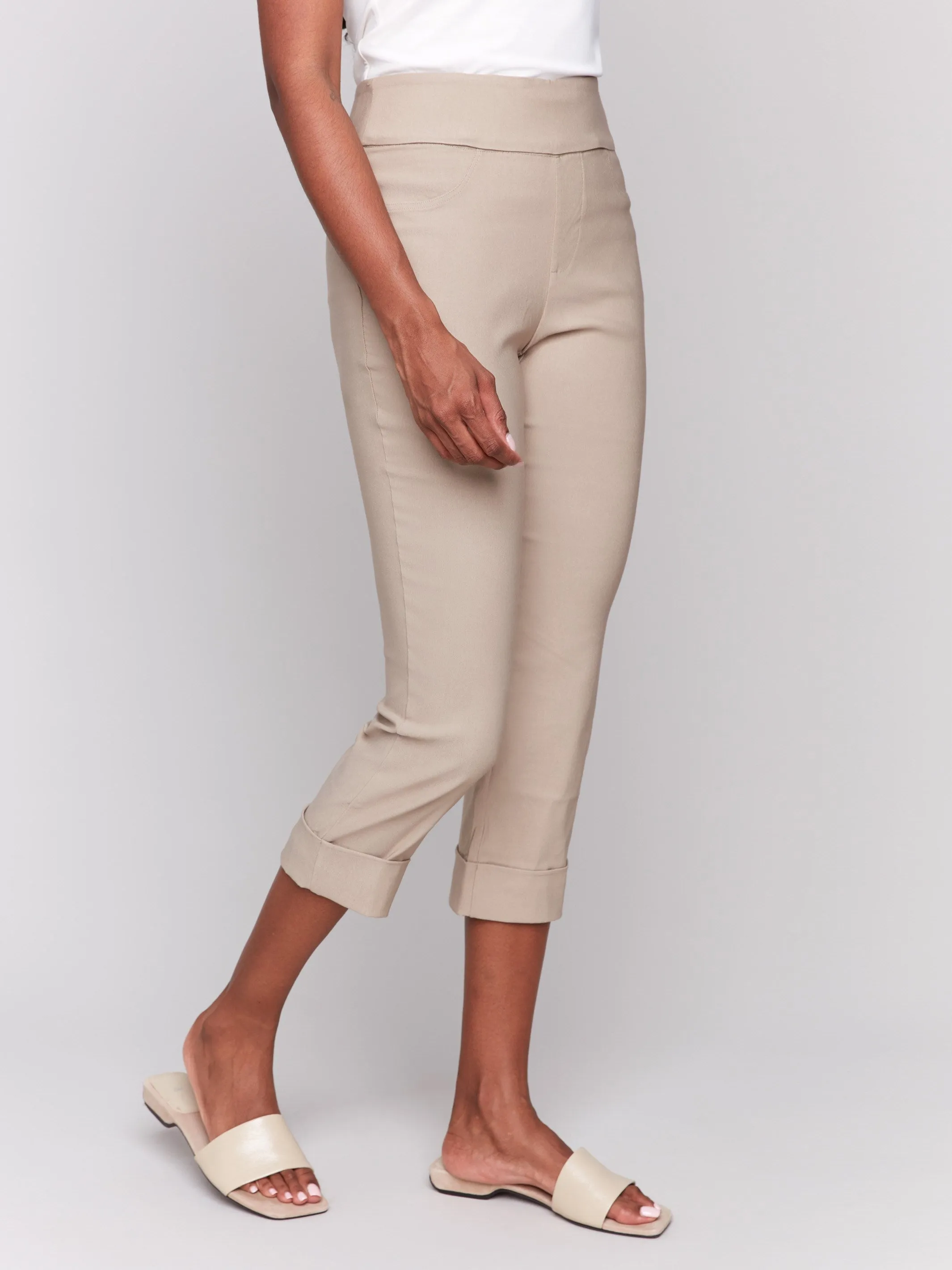 Stretch Pull-On Capri Pants - Greige