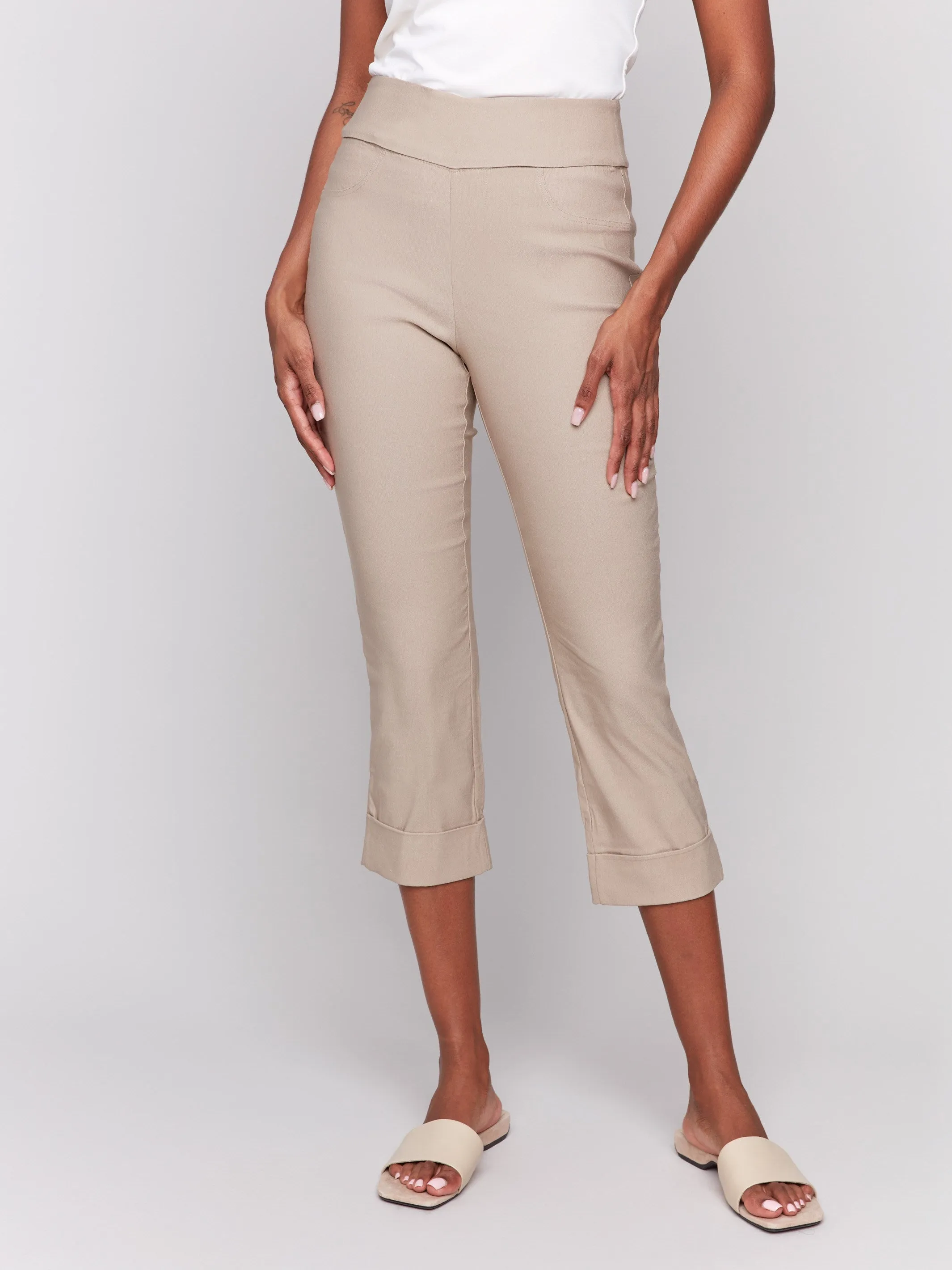 Stretch Pull-On Capri Pants - Greige
