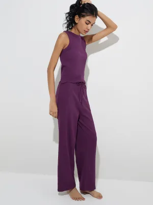 Superstar Purple Ribbed High-Rise Cotton-Blend Pants