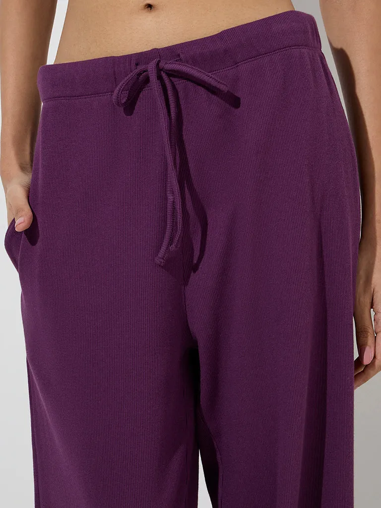 Superstar Purple Ribbed High-Rise Cotton-Blend Pants