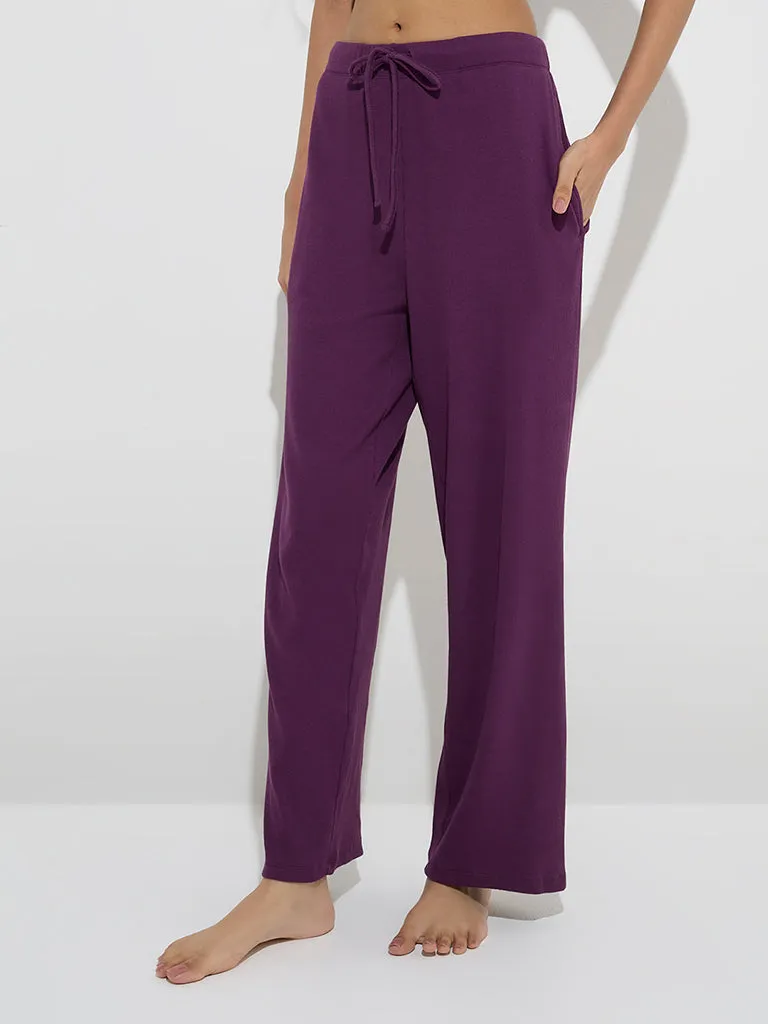 Superstar Purple Ribbed High-Rise Cotton-Blend Pants