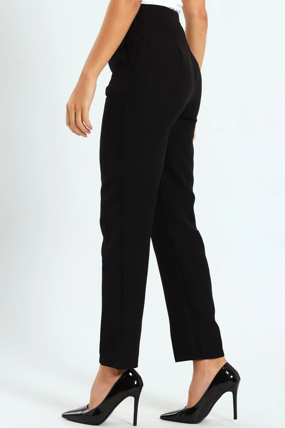 Tab Detail Slim Leg Pant - Black
