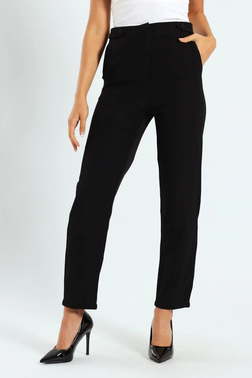 Tab Detail Slim Leg Pant - Black