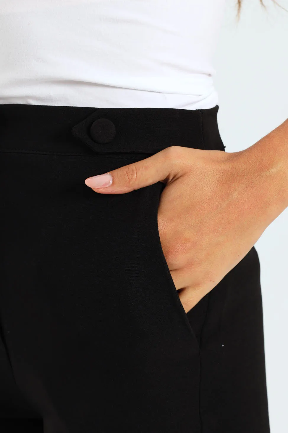 Tab Detail Slim Leg Pant - Black