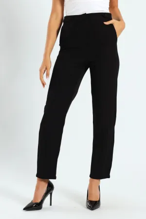 Tab Detail Slim Leg Pant - Black