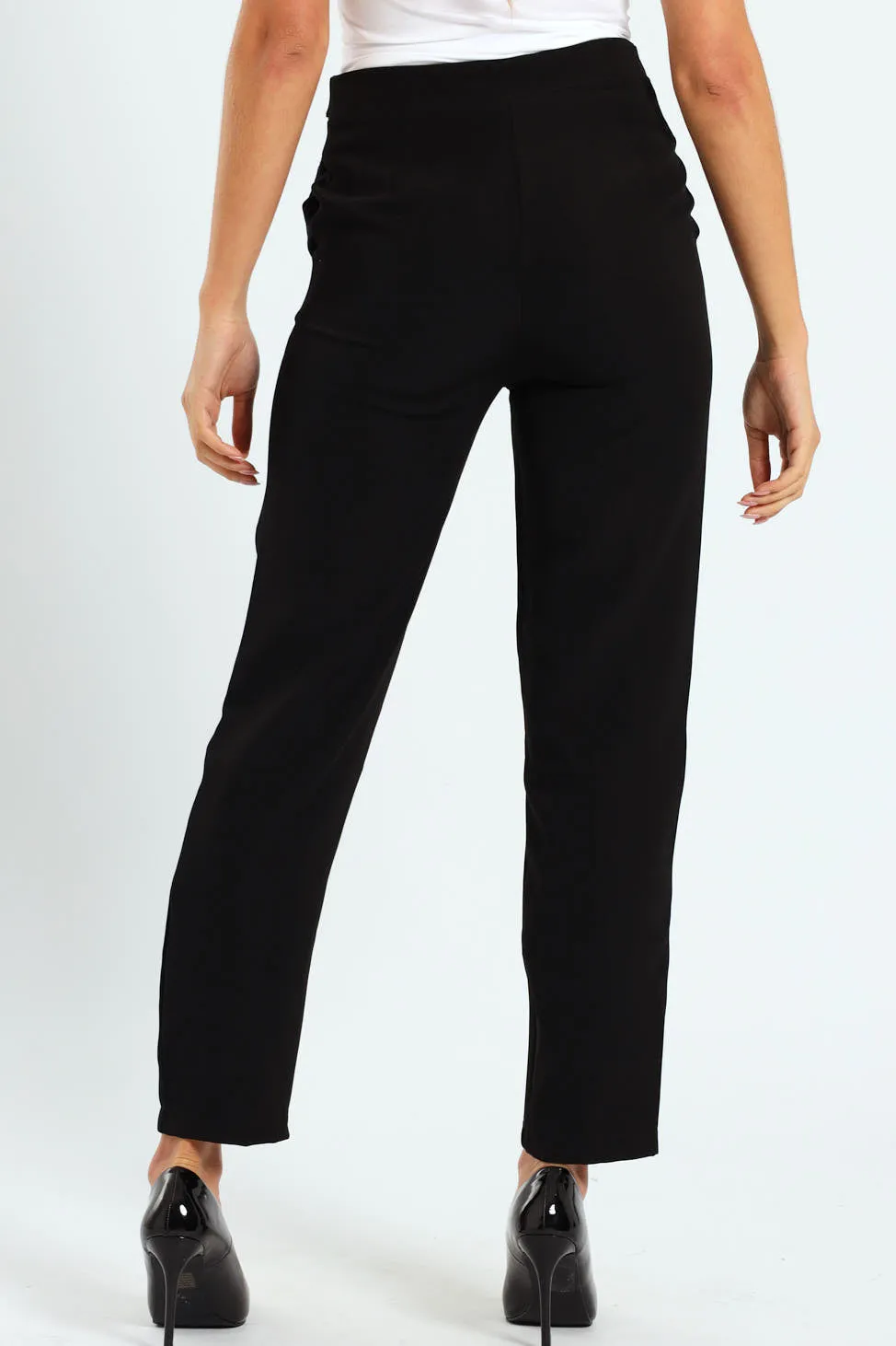Tab Detail Slim Leg Pant - Black