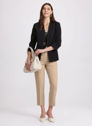 Twill Collarless Jacket & Emma Embossed Button Slim-Leg Pants