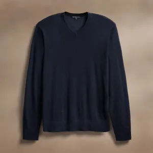 Ultrafine Cashmere V Neck Sweater - Dark Navy
