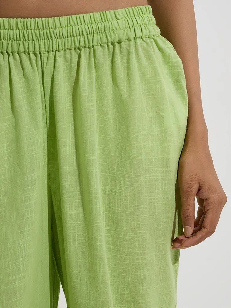 Utsa Green Mirror Detail Ethnic Cotton Pants