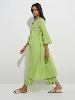 Utsa Green Mirror Detail Ethnic Cotton Pants