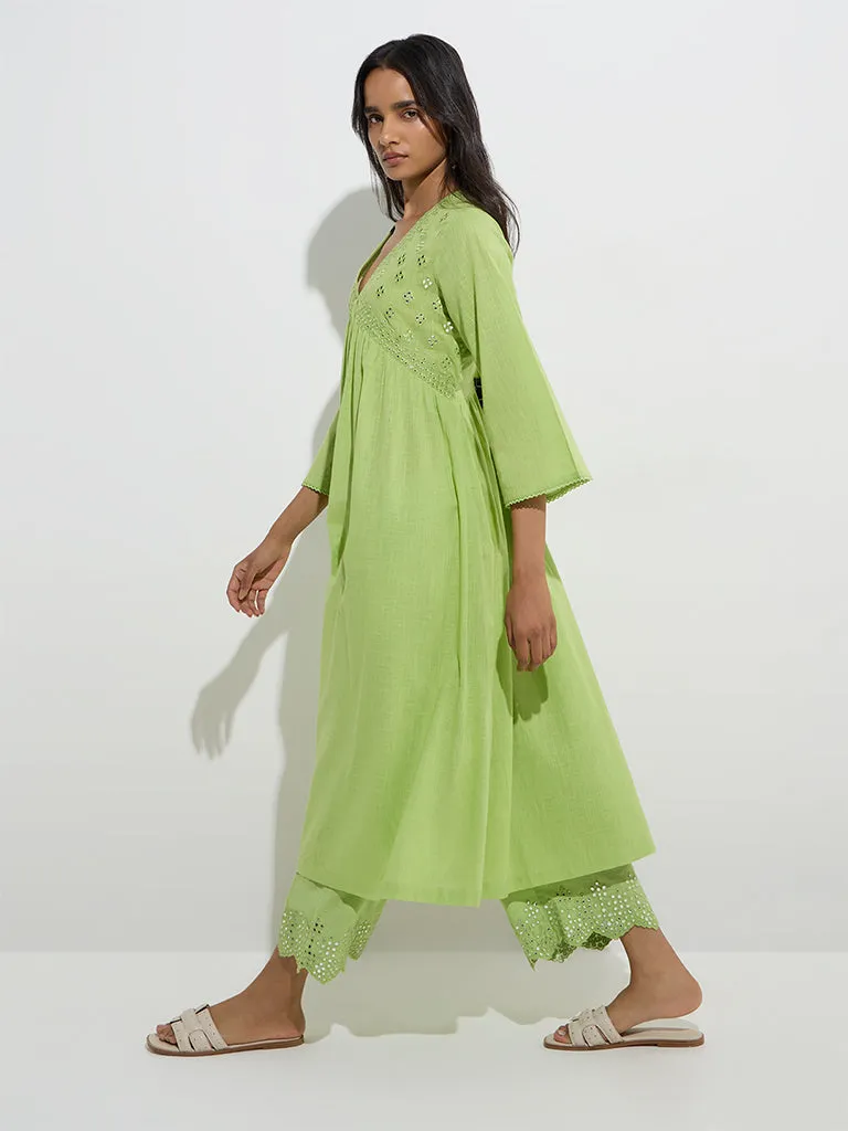 Utsa Green Mirror Detail Ethnic Cotton Pants