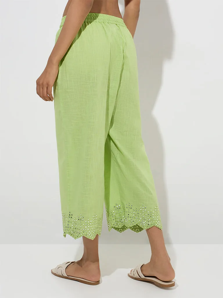 Utsa Green Mirror Detail Ethnic Cotton Pants