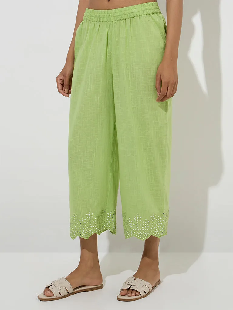 Utsa Green Mirror Detail Ethnic Cotton Pants