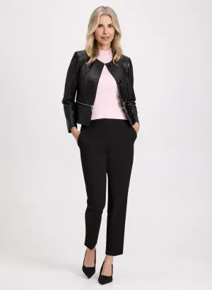 Vegan Leather Jacket & Emma Slit Hem Slim-Leg Pants