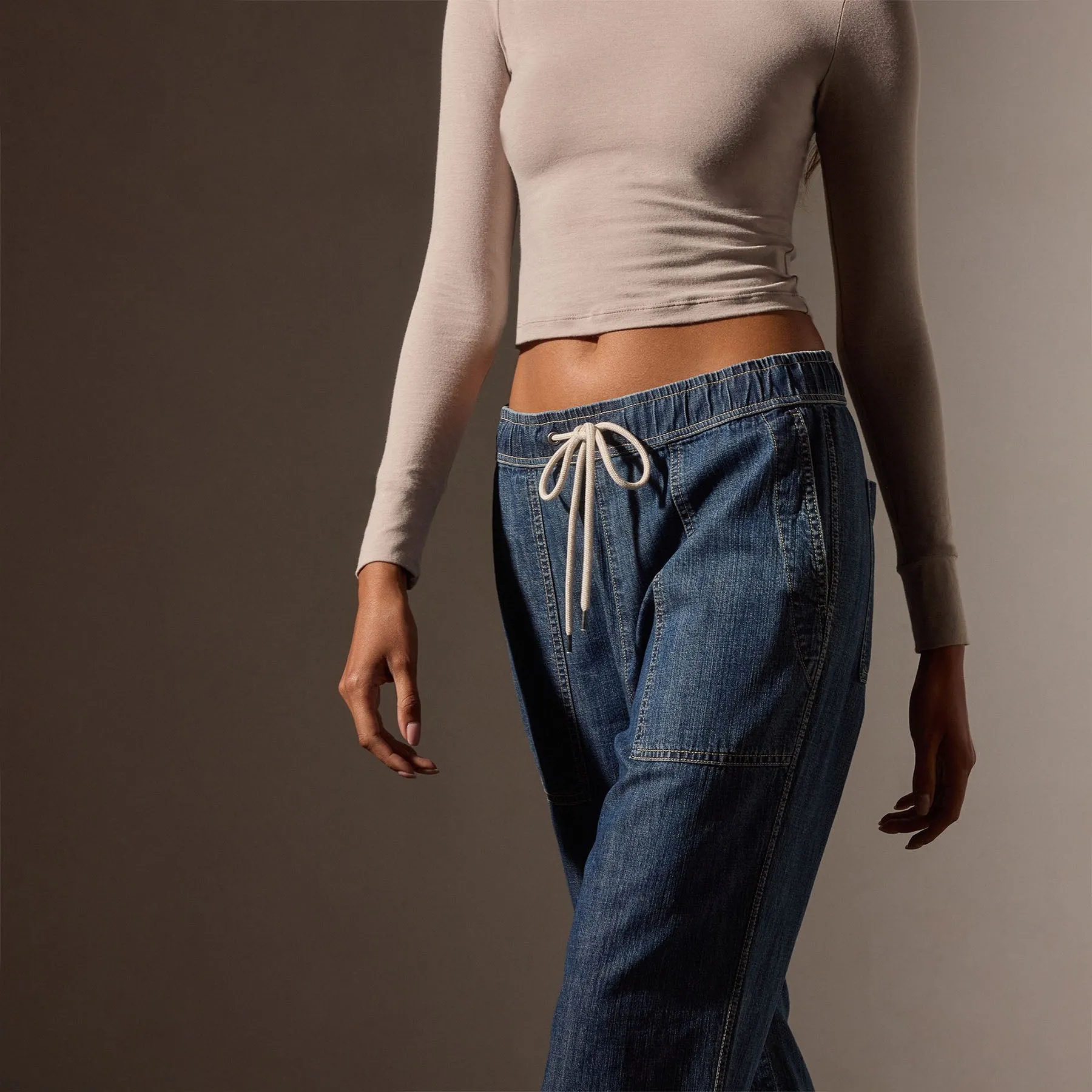 Wide Leg Pull On Denim Pant - Medium Wash