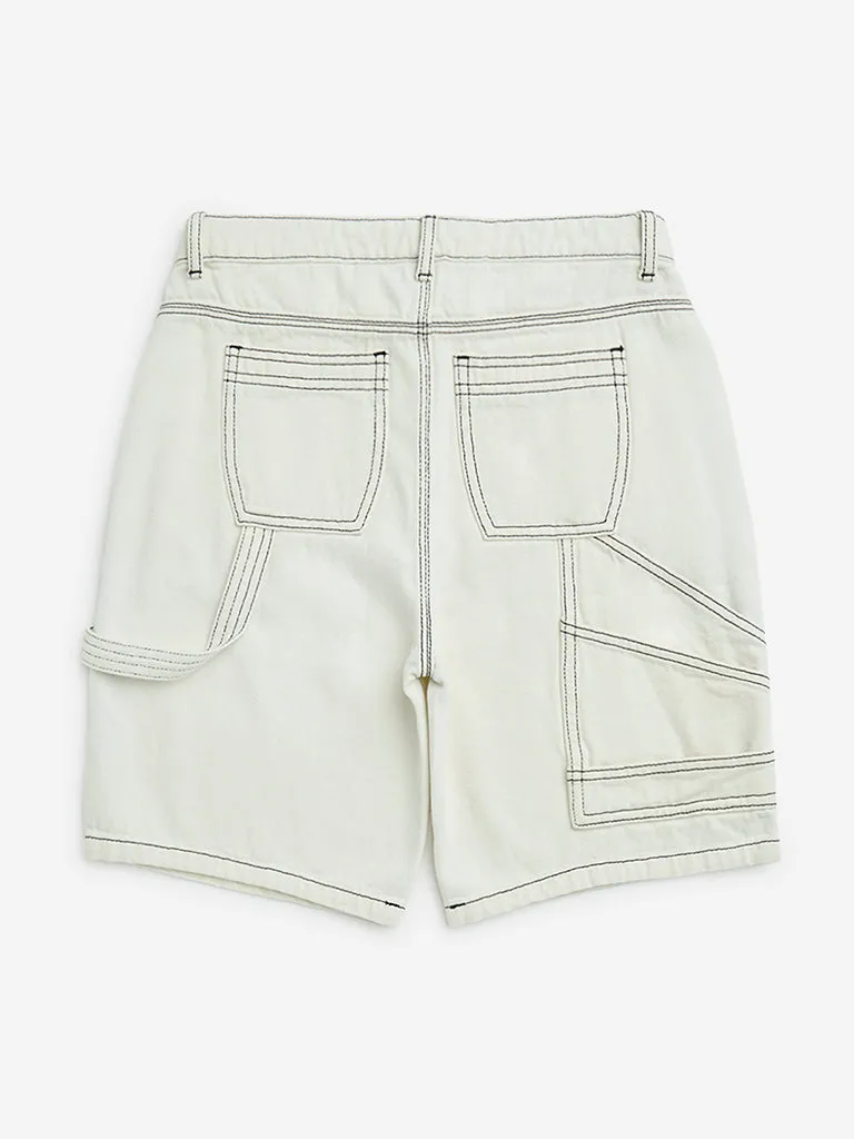Y&F Kids White Mid-Rise Denim Shorts