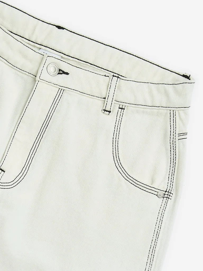 Y&F Kids White Mid-Rise Denim Shorts