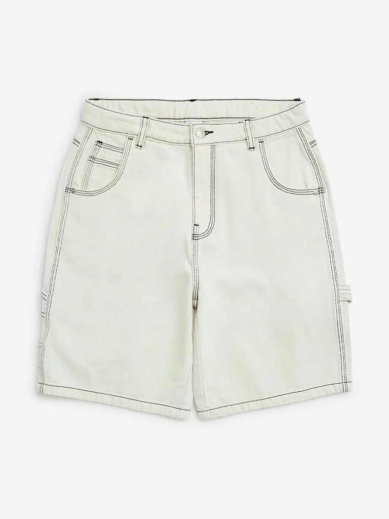 Y&F Kids White Mid-Rise Denim Shorts